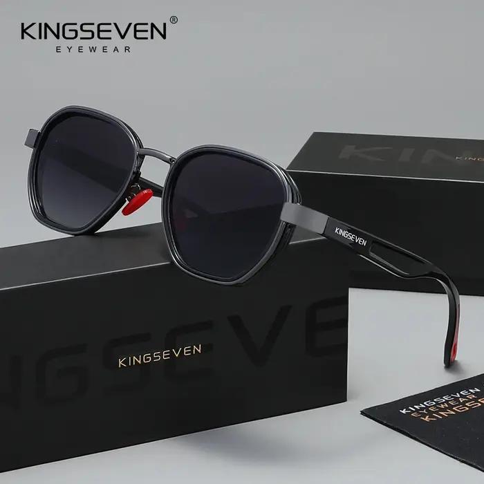 KINGSEVEN Lunettes de soleil rondes pour hommes, lunettes de conduite de luxe pour femmes, style vin
