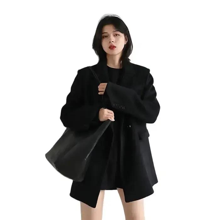 CHIC VEN femmes laine mélange manteau solide mi-long laine Blazer épais chaud Blouse femmes pardessu