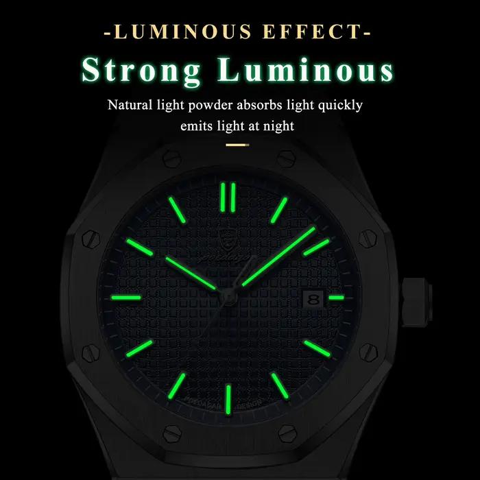 POEDAGAR Original luxe homme montre Date lumineux étanche en acier inoxydable hommes montre-bracelet