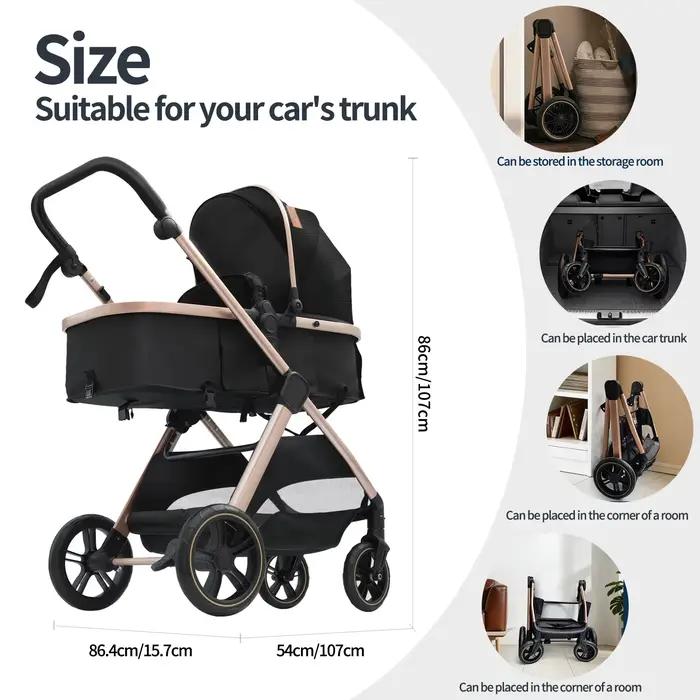 Poussette légère 3 en 1 pour bébé, système de voyage pliable, landau pour nouveau-né, poussette à vu