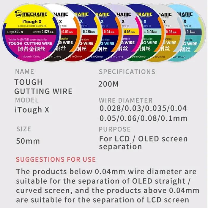 Fil d'acier spécial mécanique de haute dureté, 5 pièces/lot, pour séparation d'écran LCD de téléphon