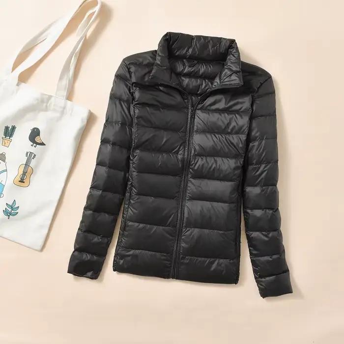 Femmes léger court matelassé canard doudoune plume bouffante Parkas Plus pardessus coupe-vent hiver