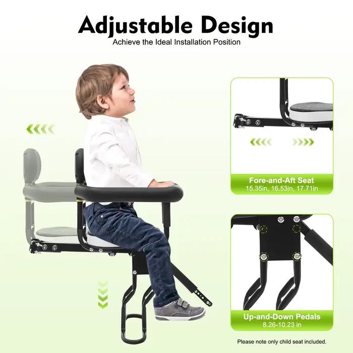 NOUVEAU Siège de vélo avant pour enfant, avec main courante et support pour pédales, pour les enfant