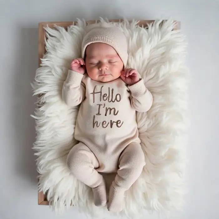 Combinaison bébé Ylsteed 'Bonjour' broderie tricot naissance - Tenue photo nouveau-né garçon fille pieds
