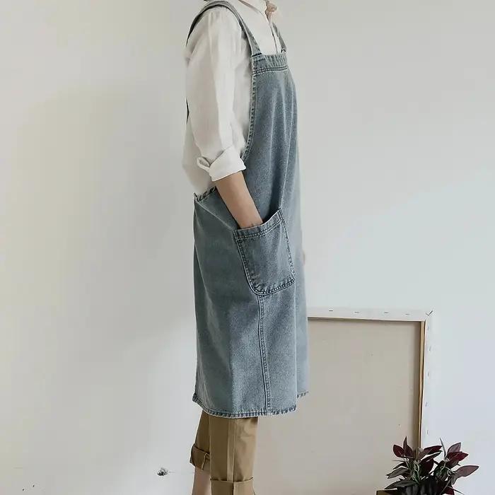 Robe coréenne en Denim pour femmes, tablier en tissu de coton, pour jardin, cuisine, cuisson, access