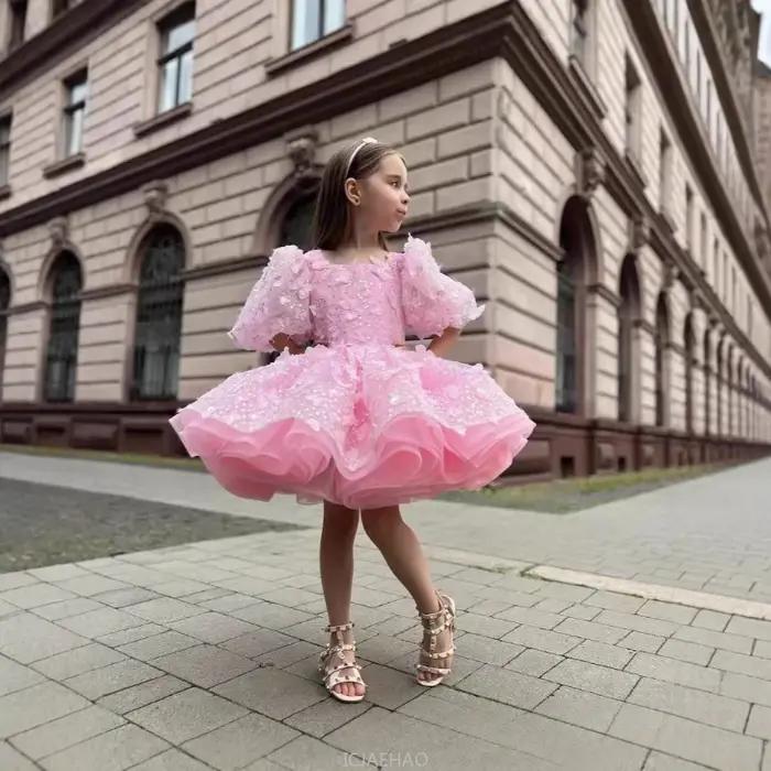 Nouvelles filles robe bouffante enfants robe de soirée manches à bulles robe de princesse anniversai