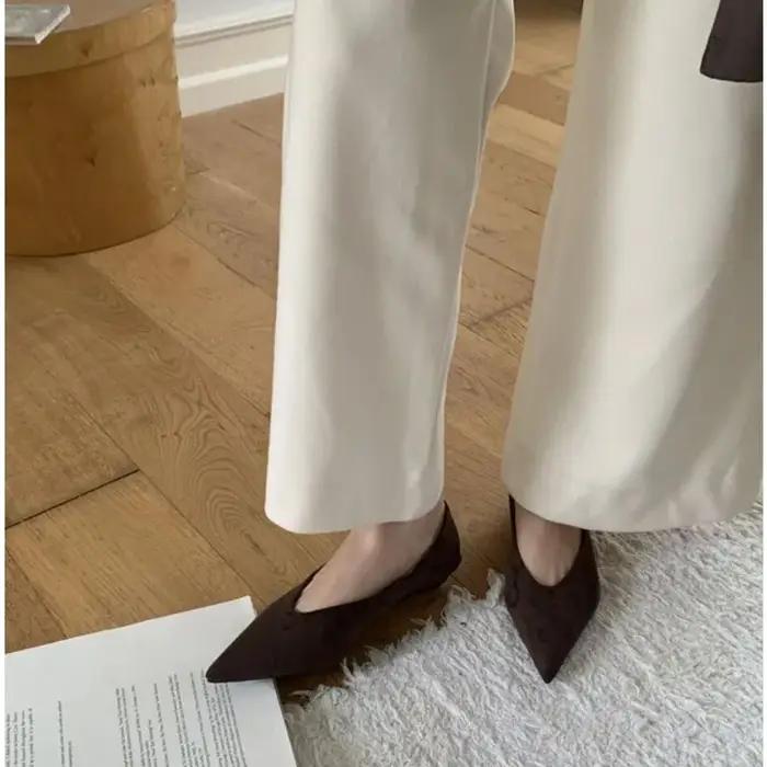 Escarpins de bureau Vintage à bout pointu pour femmes, chaussures élégantes à talons bas, pour fête