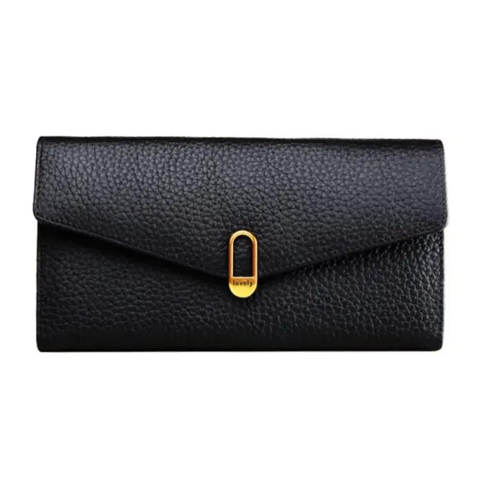 Portefeuilles longs en cuir véritable pour femmes, sacs à main de créateur de luxe, porte-cartes de