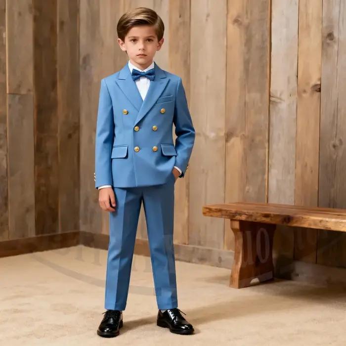 Costume Chic pour Garçons, Ensemble 2 Pièces Élégant à Double Boutonnage et Revers Pointus, Idéal po