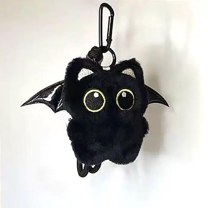 Porte-clés en peluche chat noir mignon, chaton de dessin animé, pendentif de poupée en peluche douce