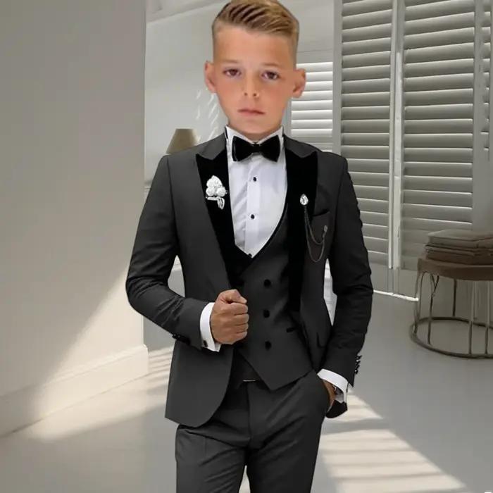 Ensemble de costume à col en velours pour enfants de 3 à 14 ans, costumes de mariage trois pièces po