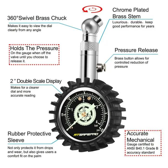 ATsafepro – manomètre de pression des pneus, 60psi, 4 bars, système de surveillance, manomètre, pour