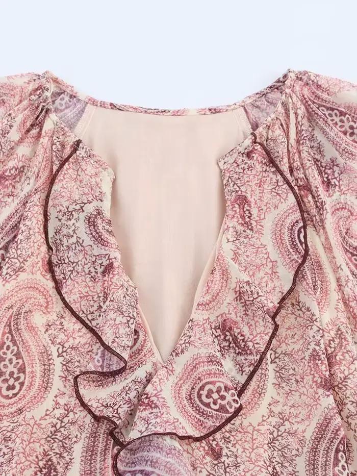 Robe MIDI d'été en mousseline de soie pour femmes, imprimé Vintage, col en v, volants en cascade, ma