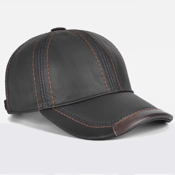 Hommes véritable cuir de vachette Earlap casquettes mâle automne hiver 100% véritable cuir de vache