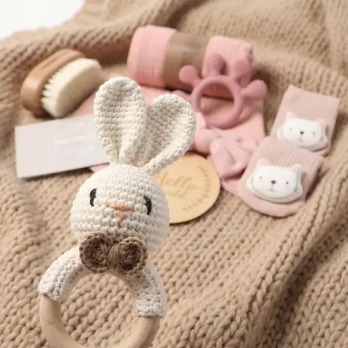 Coffret cadeau naissance 7 pièces couverture bébé coton double face accessoires de bain nouveau-né élégant à offrir pour femme occasions spéciales