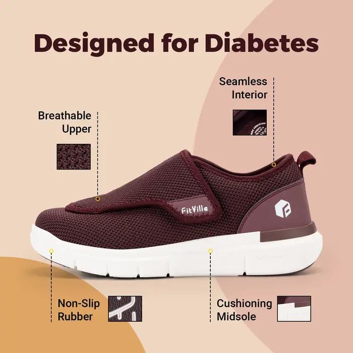FitVille Chaussures pour diabétiques extra larges pour femmes Chaussures de marche réglables pour pe