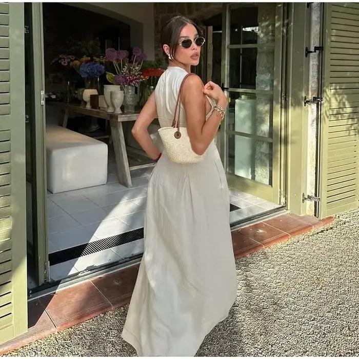 MUJER 2025 robes longues drapées pour femmes fermeture éclair sans manches robe Maxi femme vacances