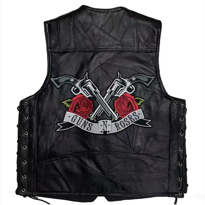 Gilet de moto en cuir pour homme, veste de motard punk, gilet d'équitation, veste de moto en fibre,