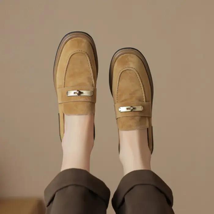 Femmes chaussures plates décontractées en peau de mouton été marron sans lacet mocassins daim cuir m