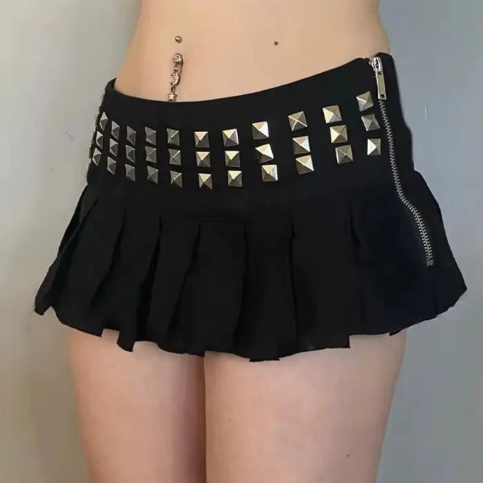 Mini jupe gothique Punk croisée pliable pour femmes, vêtements de rue, mode d'été, jupe courte taill