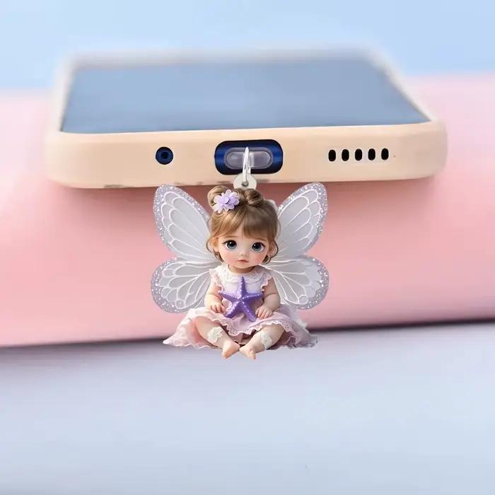 Breloque de téléphone féerique accessoire de téléphone connecteur pendentif papillon ange prise anti-poussière pour port de téléphone smartphone occasions spéciales cadeau unique