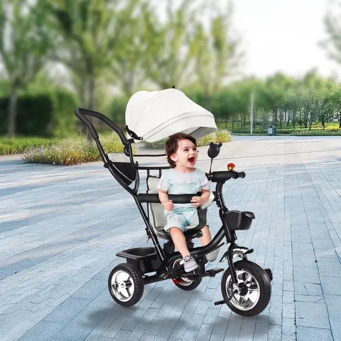 Tricycle Bébé Evolutif 6 Configurations Polyvalent Sécurité Poignée Poussée Auvent Amovible Occasions Familles Sorties Parc