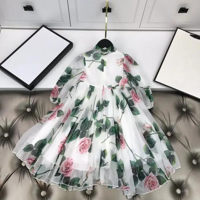 Robe de princesse à fleurs en soie pour enfants, robe de grande fille avec étiquette, simulation de