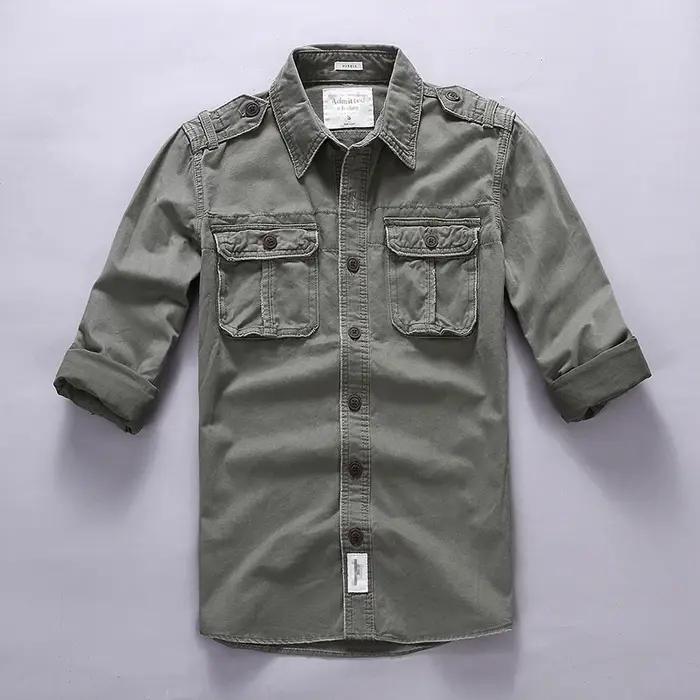 CamSolomon-Chemises cargo militaires pour hommes, chemises en coton et lin pour hommes, manches long