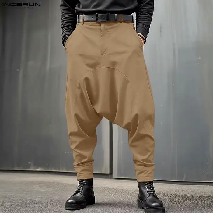 Pantalon Harem Homme INCERUN Couleur Unie Boutonné Joggers Décontracté Pantalon Ample Streetwear Hom