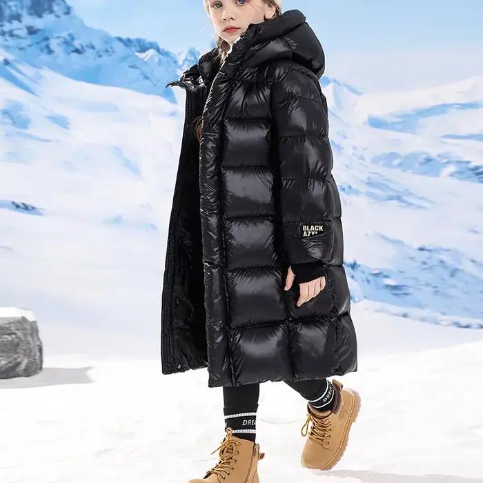Manteau Long en coton épais noir et or pour enfants, veste d'hiver en coton pour garçons et filles,