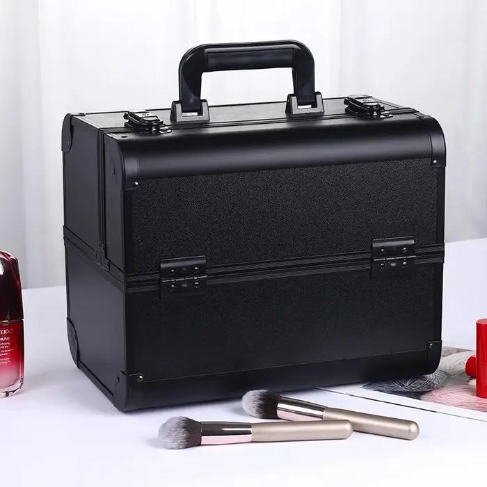Boîte de Train de maquillage avec 4 plateaux réglables professionnels, boîte de rangement de maquill