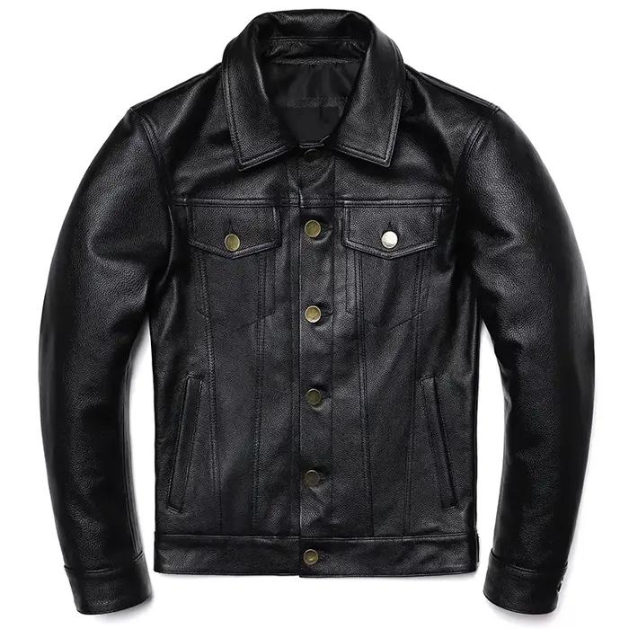 Nouvelle Veste en Cuir Véritable de Cowboy 2025 pour Homme – Manteau Court Slim en Cuir de Vachette
