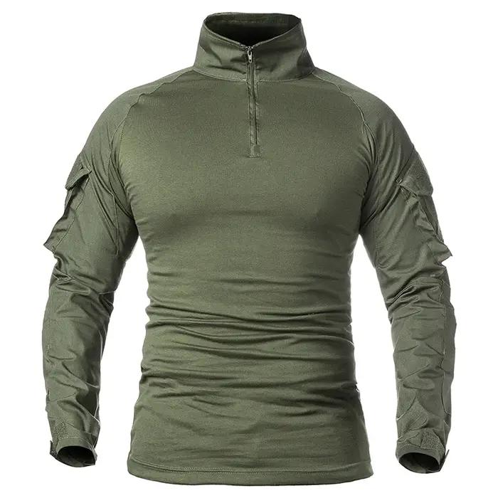 Chemise de Combat à manches longues pour hommes, fermeture éclair 1/4, chemises tactiques en coton R