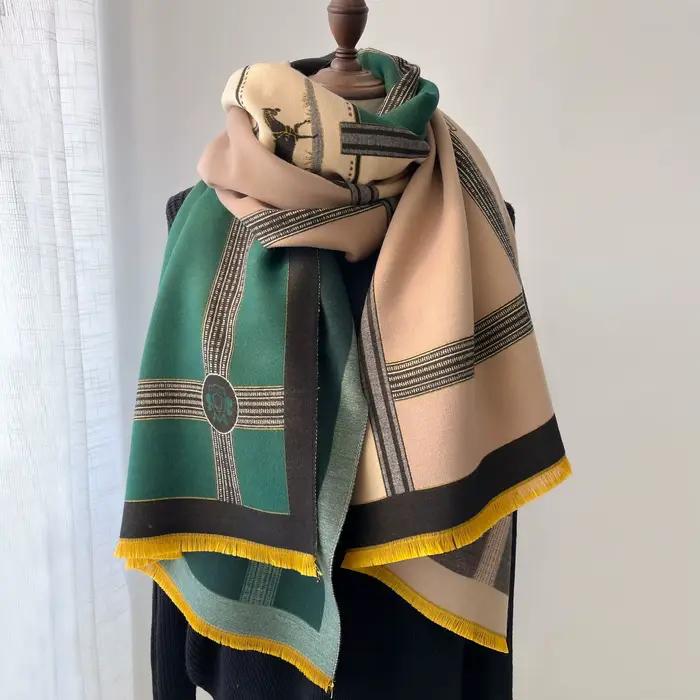 Écharpe en cachemire d'hiver pour femmes, imprimé de luxe, châle enveloppant, couverture épaisse et