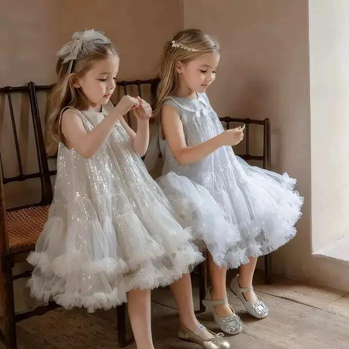 Robe de princesse en tulle à paillettes pour fille, sans manches, mignonne, pour spectacle, bal de p