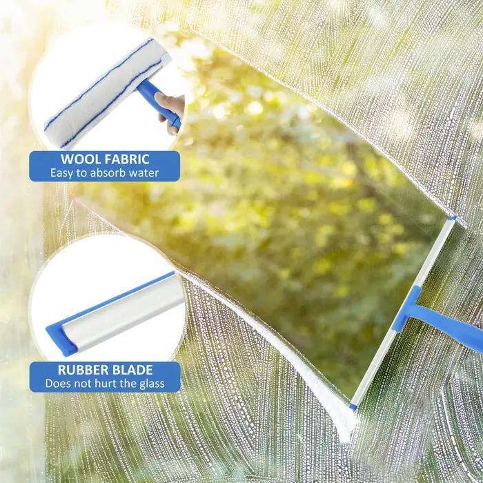 Brosse à verre 3 en 1, nettoyeur de vitres, raclette avec main longue de 53 pouces, outil profession