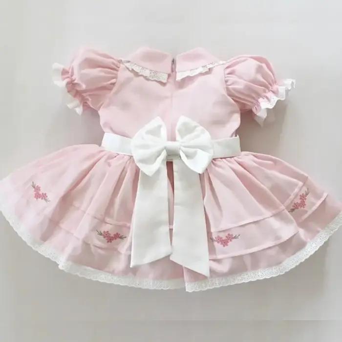 0-12Y bébé fille été rose fleur broderie turc Vintage princesse rose robe pour anniversaire vacances