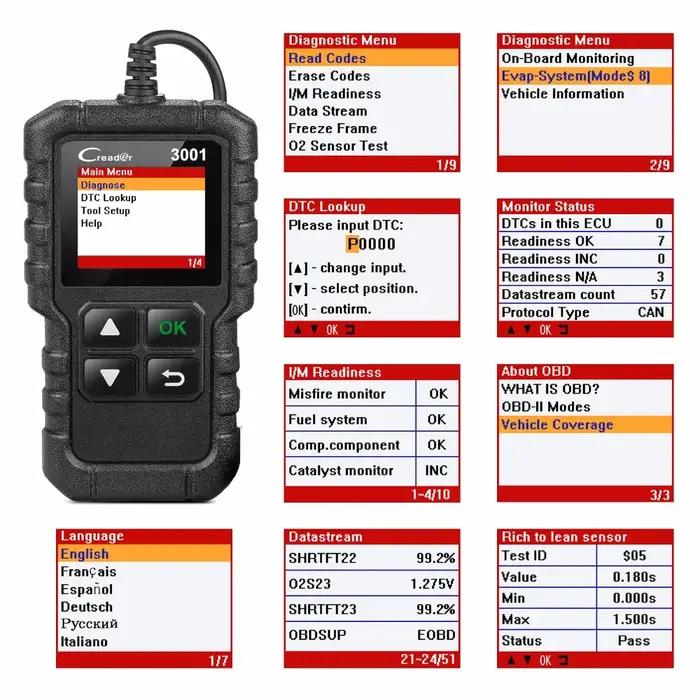 LAUNCH-Outil de diagnostic Creader CR3001, lecteur de code OBD2, EAU de moteur, défaut automobile, O