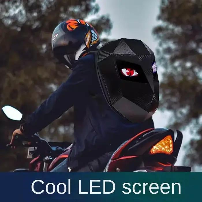 LED Moto Rider sac à dos yeux lueur modèle fibre de carbone texture casque locomotive sac à dos sac