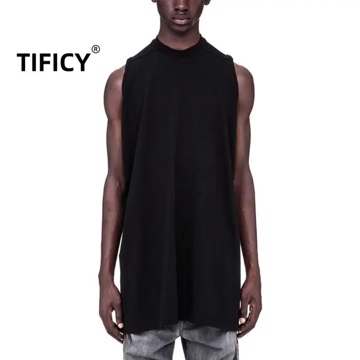 Dark RICK RO Style coton haute rue hommes couleur unie petit col épaules dénudées grand en forme de