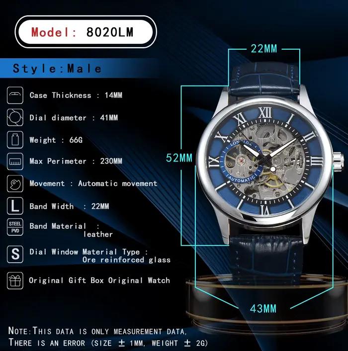 Montre automatique de luxe pour hommes, montres mécaniques rome, squelette étanche, cuir noctilucent