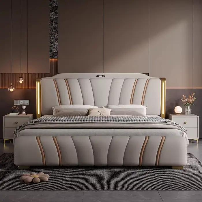 Lit Queen Size avec tête de lit esthétique multifonctionnelle pour rangement meuble de chambre à coucher舒适睡眠queen尺寸床