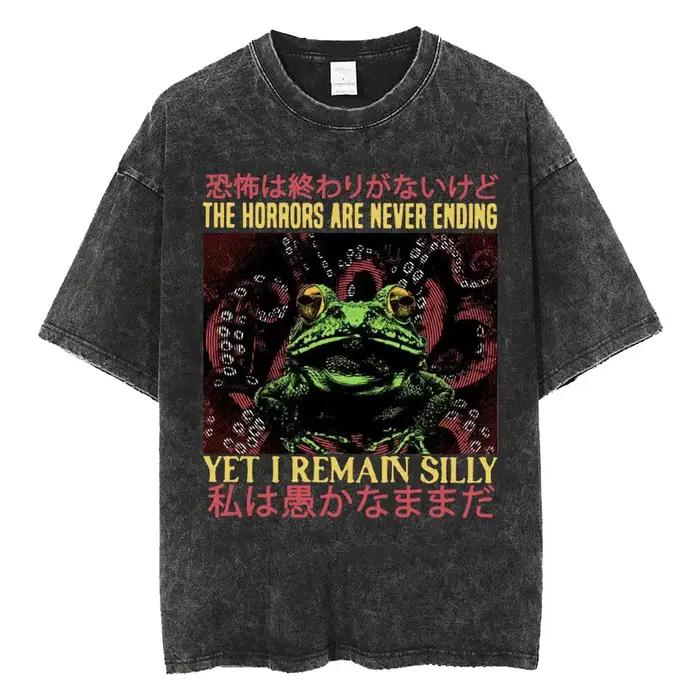 Les horreurs n'est jamais fini mais je me rendre idiot T-shirt drôle Style japonais grenouille rétro