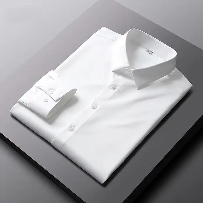 Chemise à manches longues pour hommes, couleur unie, décontractée et à la mode, haut d'affaires sans