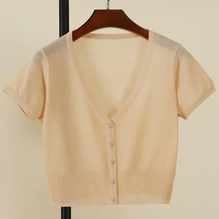 cardigan femme court haut ete légère manteau protection solaire korean style gilet maille tricot fem