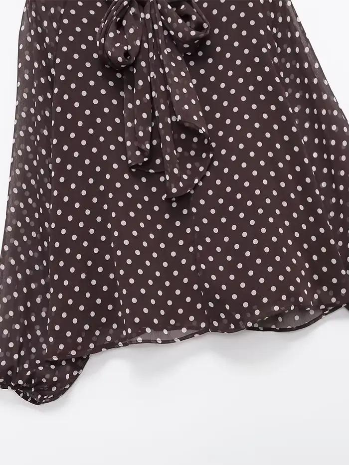 Chemisier Femme Imprimé Pois Nouvelle Collection Printemps 2026 – Blouse Élégante à Nœud Papillon et