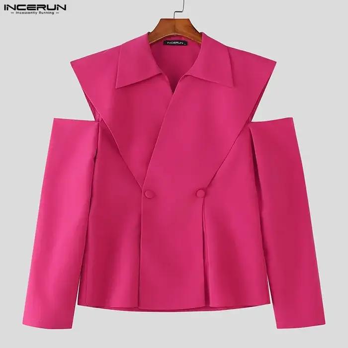 INCERUN hommes Blazer couleur unie revers à manches longues bouton décontracté homme costume Streetw