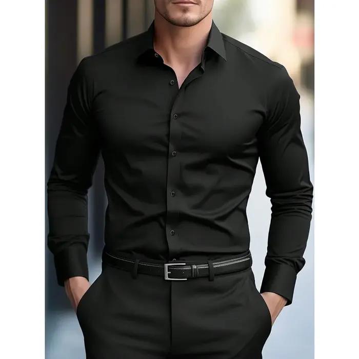 2025 chemise pour hommes flambant neuf couleur unie à manches longues intelligent décontracté quatre