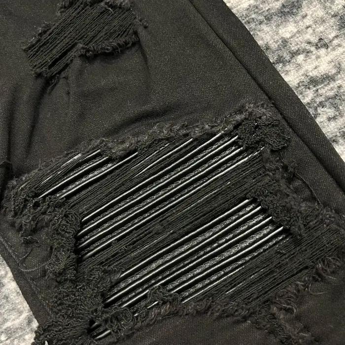 jeans noirs skinny en cuir côtelé pour hommes