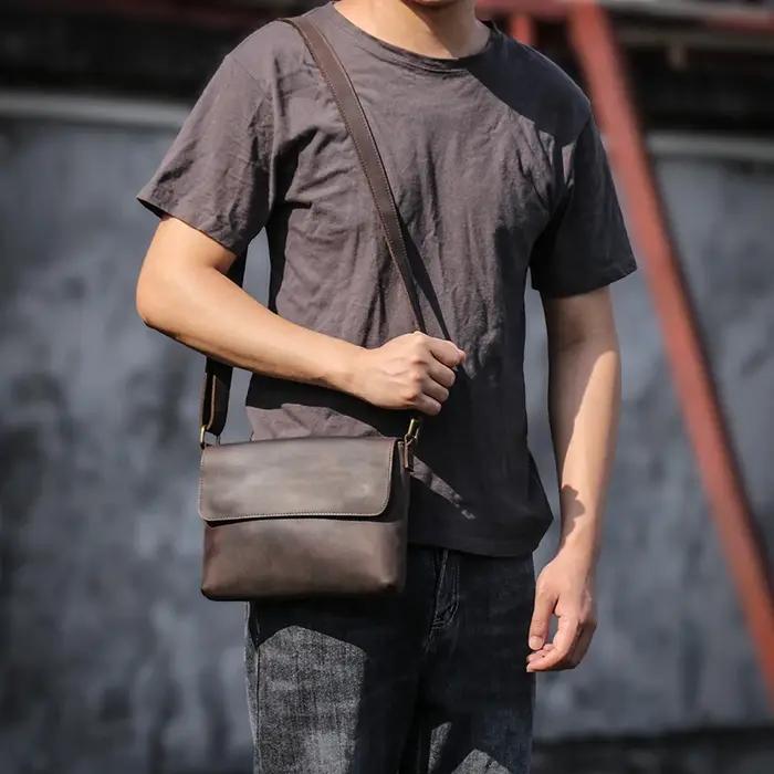 LUOKIR – sac à bandoulière en cuir véritable pour hommes, sac à bandoulière Simple Vintage en cuir d
